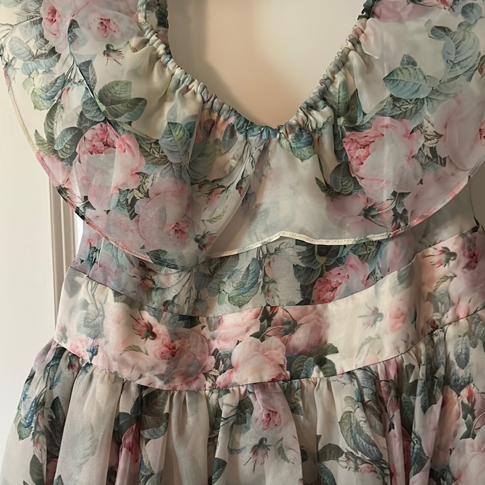 Selkie Floral Maxi Dress in Pale Green and Pink - Picture 3 of 5